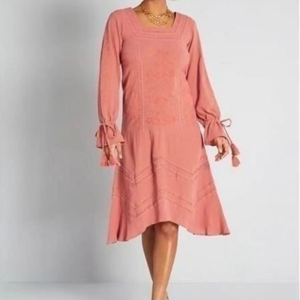 Frock and Frill asymmetric hem midi dress, boho, embroidered with tassels